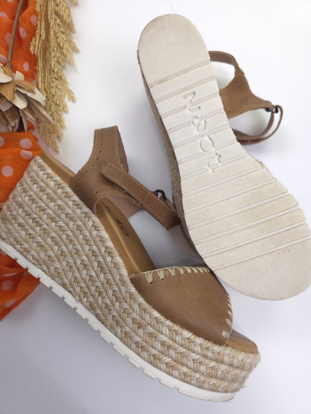 Naot Women’s Tan Espadrille Wedge Sandals - Leather Ankle Strap Sz 37 - Picture 6 of 12